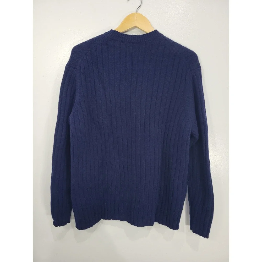 Vintage GAP Mens Lambswool Ribbed Knit Crew Neck Sweater Navy Blue‎ Large